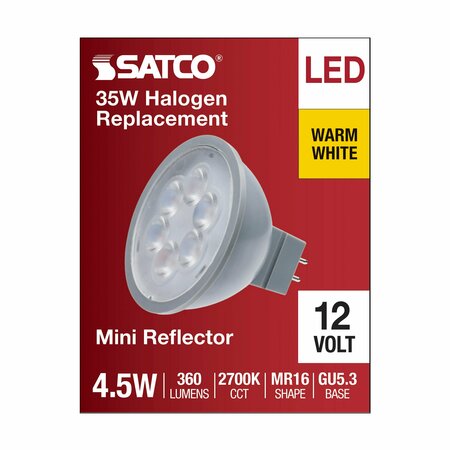 Satco 4.5 Watt MR16 LED - Silver Finish - 2700K - GU5.3 Base - 360 Lumens - 12 Volt - Hologen S11391